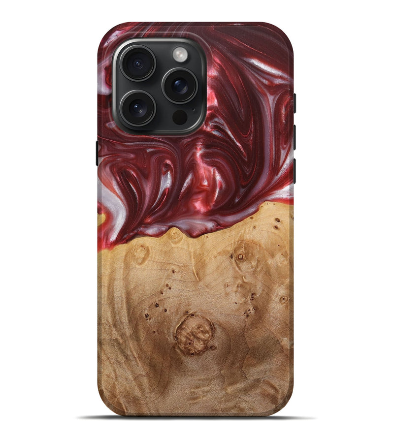 iPhone 16 Pro Max Wood+Resin Live Edge Phone Case - Ezra (Red, 715935)