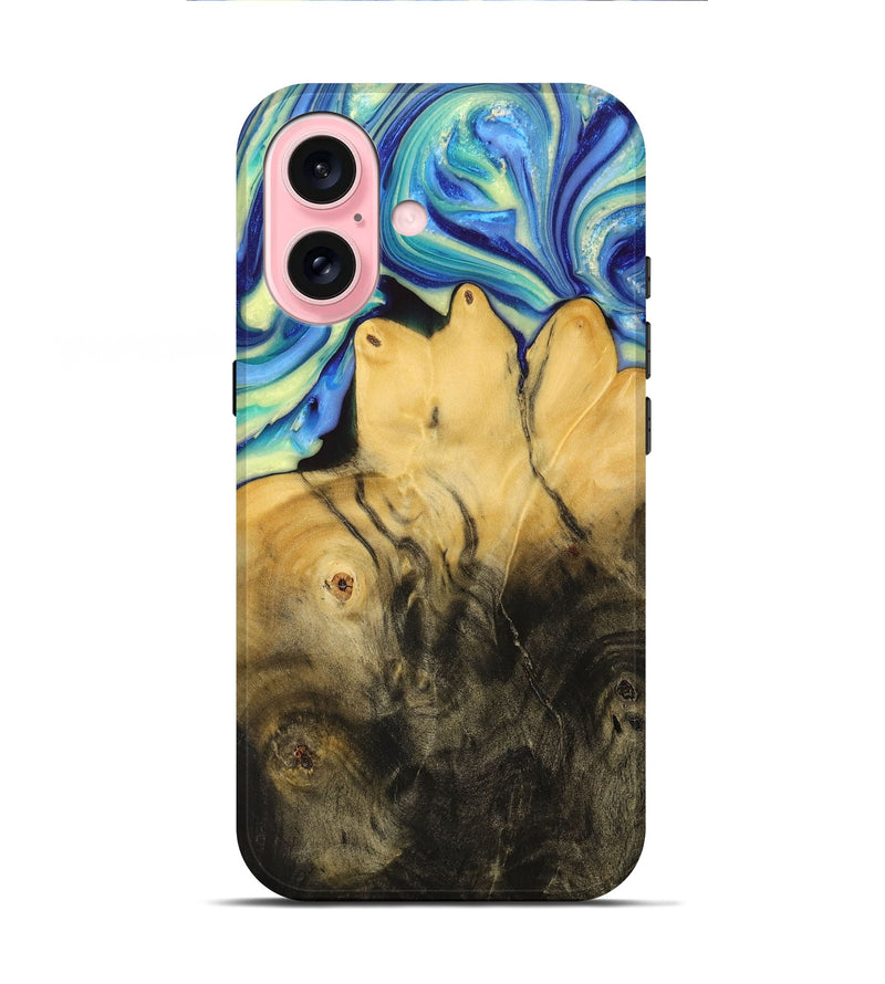 iPhone 16 Wood+Resin Live Edge Phone Case - Atticus (Blue, 715937)