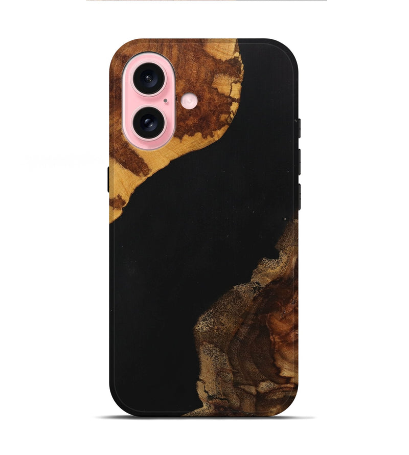 iPhone 16 Wood+Resin Live Edge Phone Case - Graham (Pure Black, 715938)