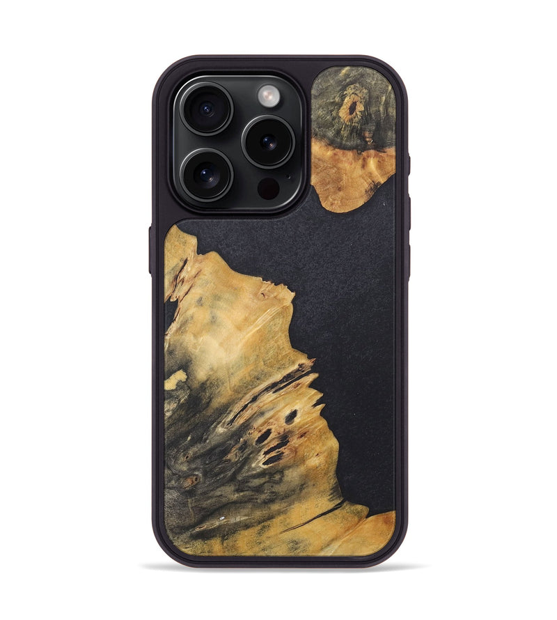 iPhone 15 Pro Wood+Resin Phone Case - Savannah (Pure Black, 716003)