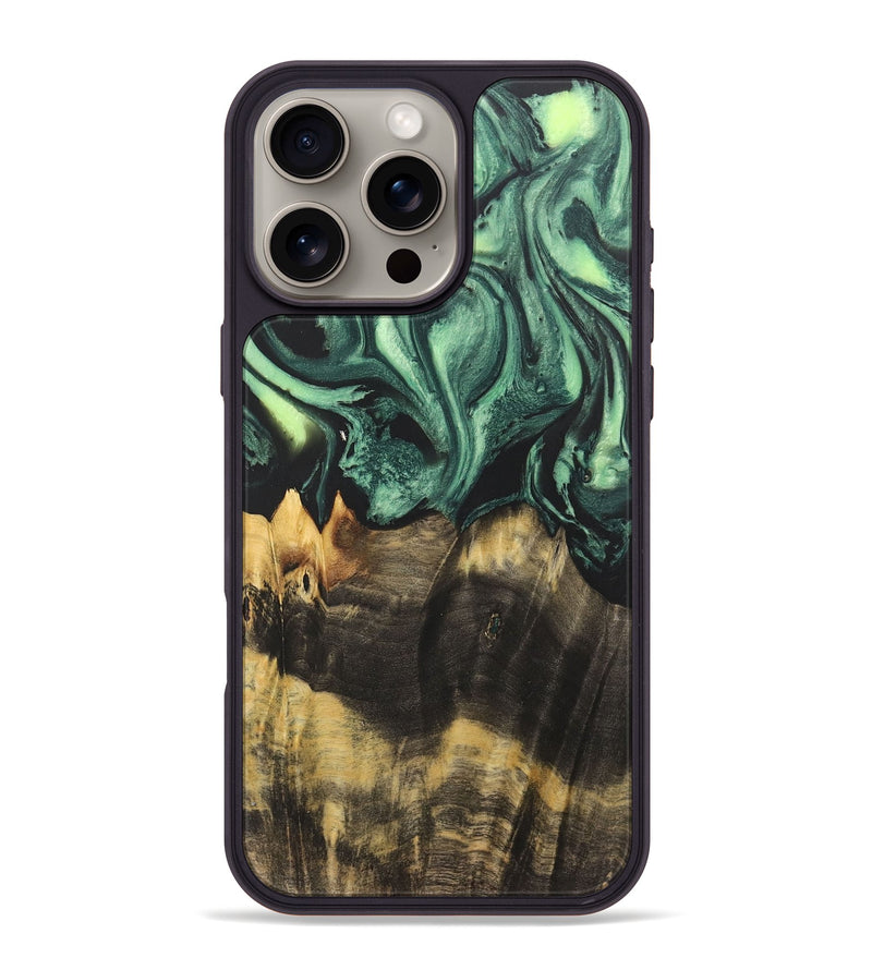 iPhone 16 Pro Max Wood+Resin Phone Case - Kerry (Green, 716051)