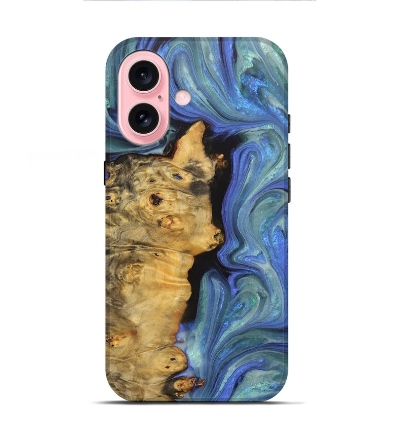 iPhone 16 Wood+Resin Live Edge Phone Case - Melinda (Blue, 716076)