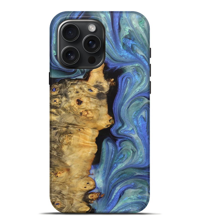 iPhone 16 Pro Max Wood+Resin Live Edge Phone Case - Melinda (Blue, 716076)