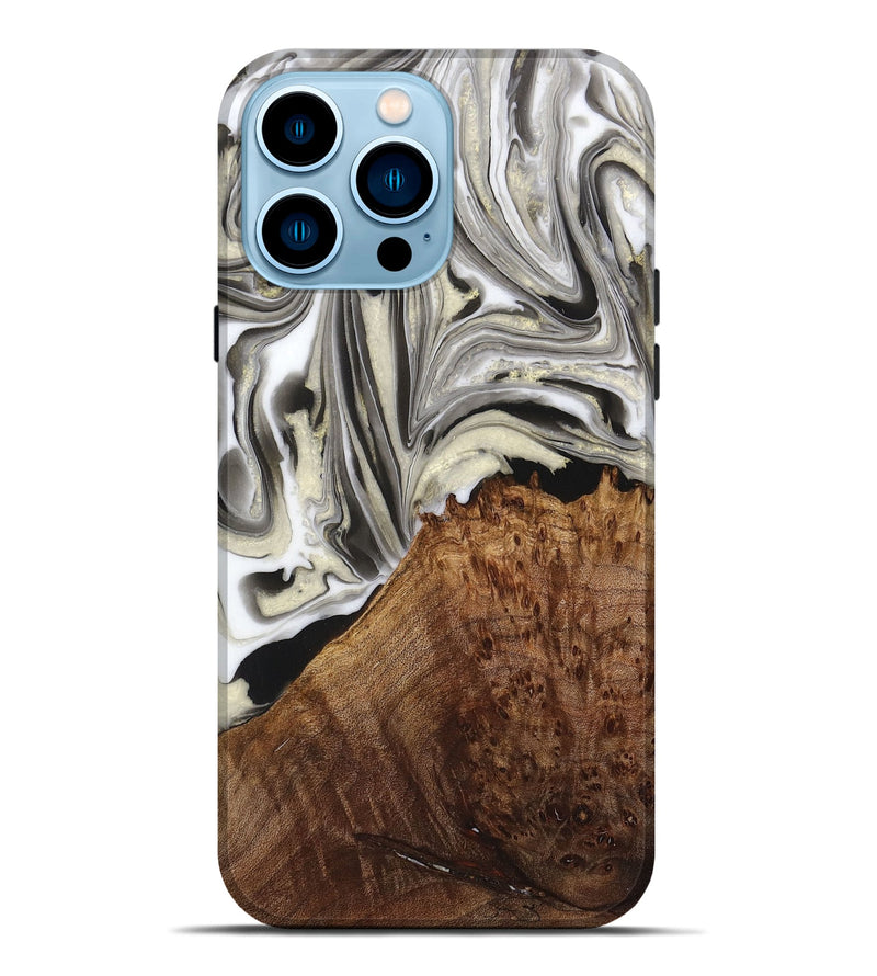 iPhone 14 Pro Max Wood+Resin Live Edge Phone Case - Ethan (Black & White, 716080)