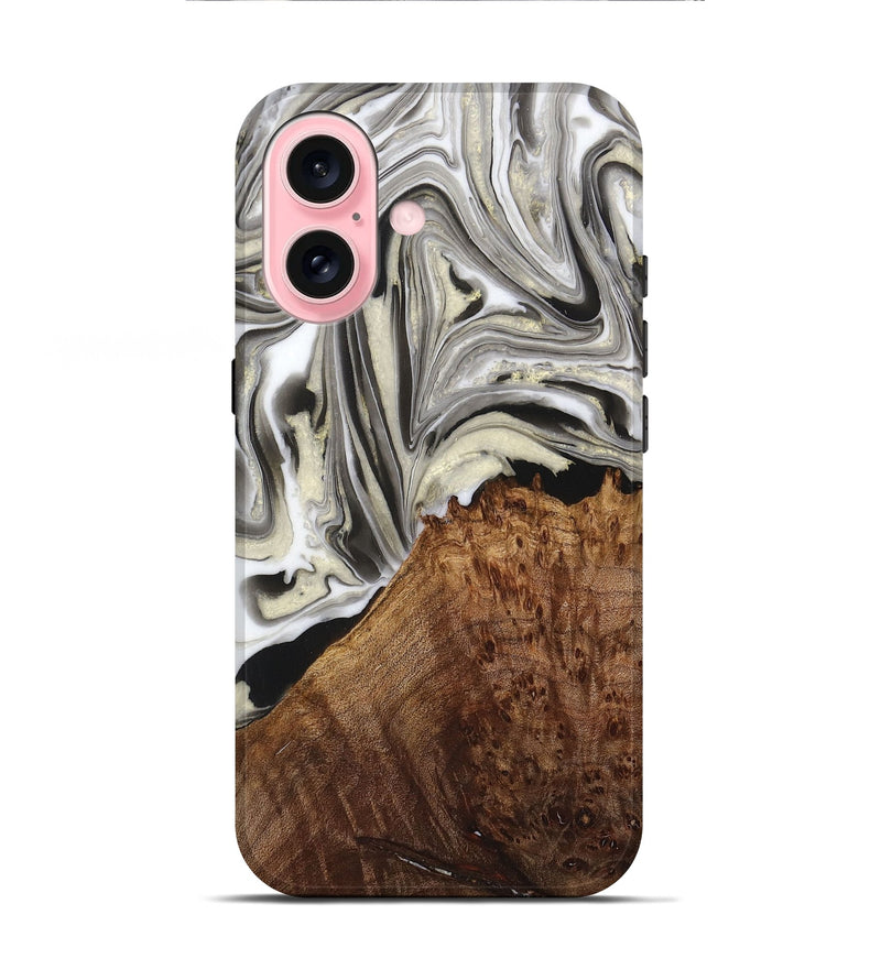 iPhone 16 Wood+Resin Live Edge Phone Case - Ethan (Black & White, 716080)