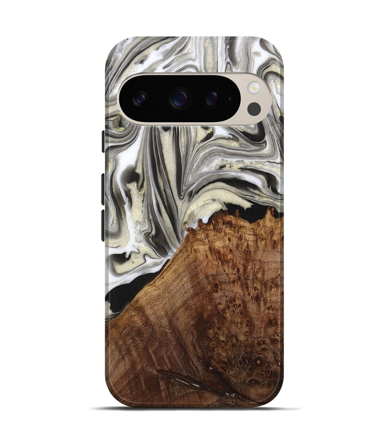 Pixel 9 Wood+Resin Live Edge Phone Case - Ethan (Black & White, 716080)