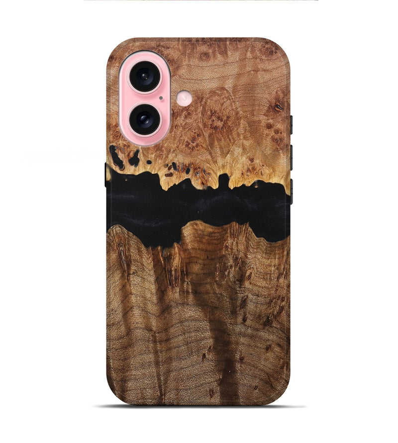 iPhone 16 Wood+Resin Live Edge Phone Case - Ida (Pure Black, 716104)