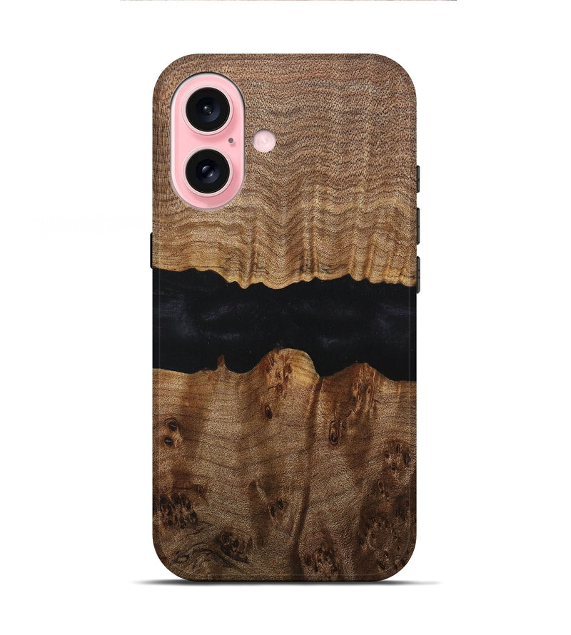 iPhone 16 Wood+Resin Live Edge Phone Case - Iva (Pure Black, 716105)