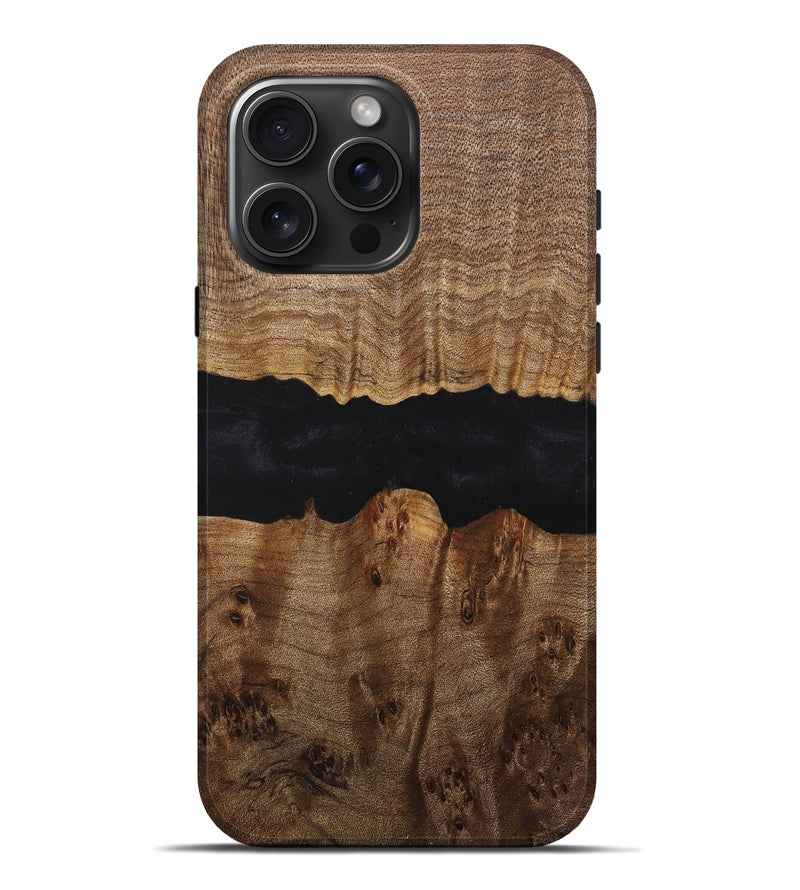 iPhone 16 Pro Max Wood+Resin Live Edge Phone Case - Iva (Pure Black, 716105)