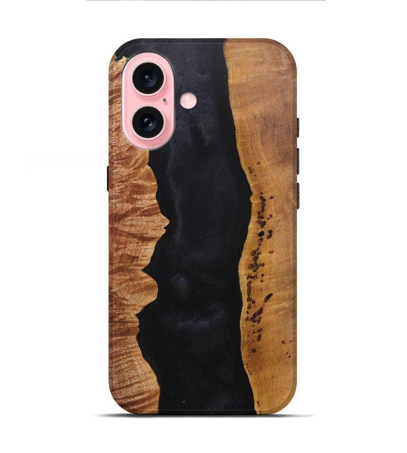 iPhone 16 Wood+Resin Live Edge Phone Case - Miguel (Pure Black, 716109)