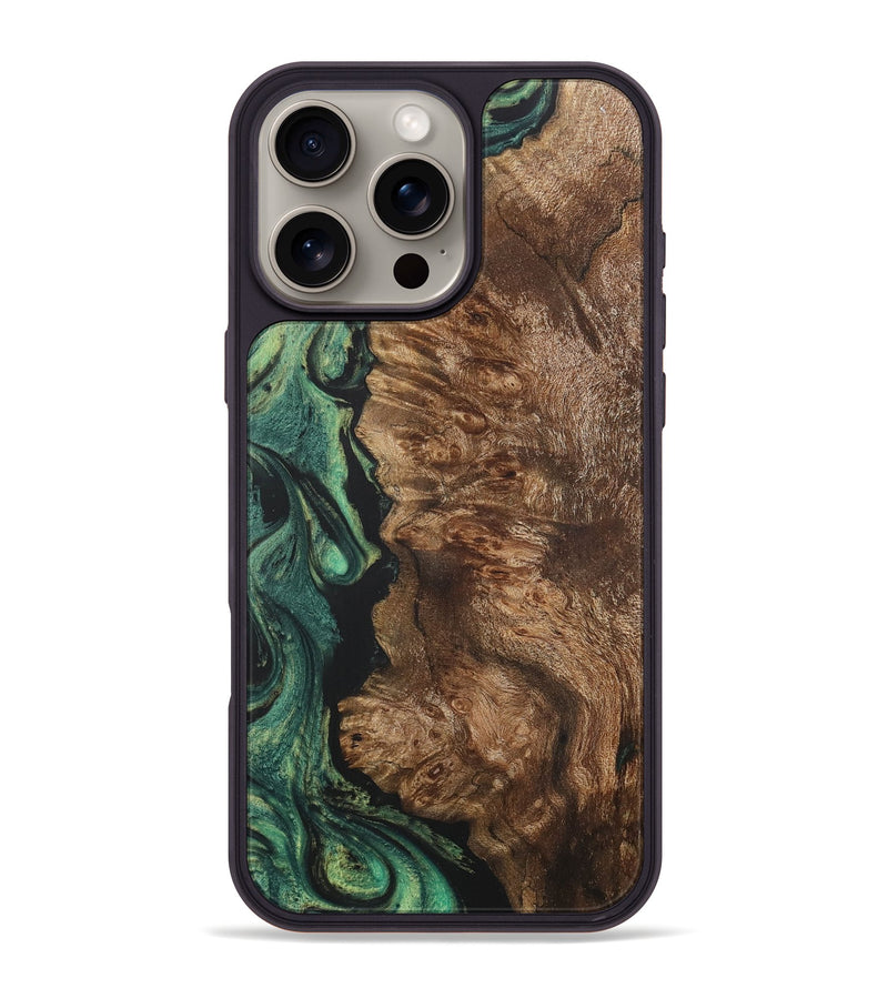 iPhone 16 Pro Max Wood+Resin Phone Case - Renee (Green, 716141)