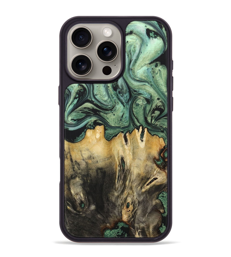 iPhone 16 Pro Max Wood+Resin Phone Case - Pedro (Green, 716143)