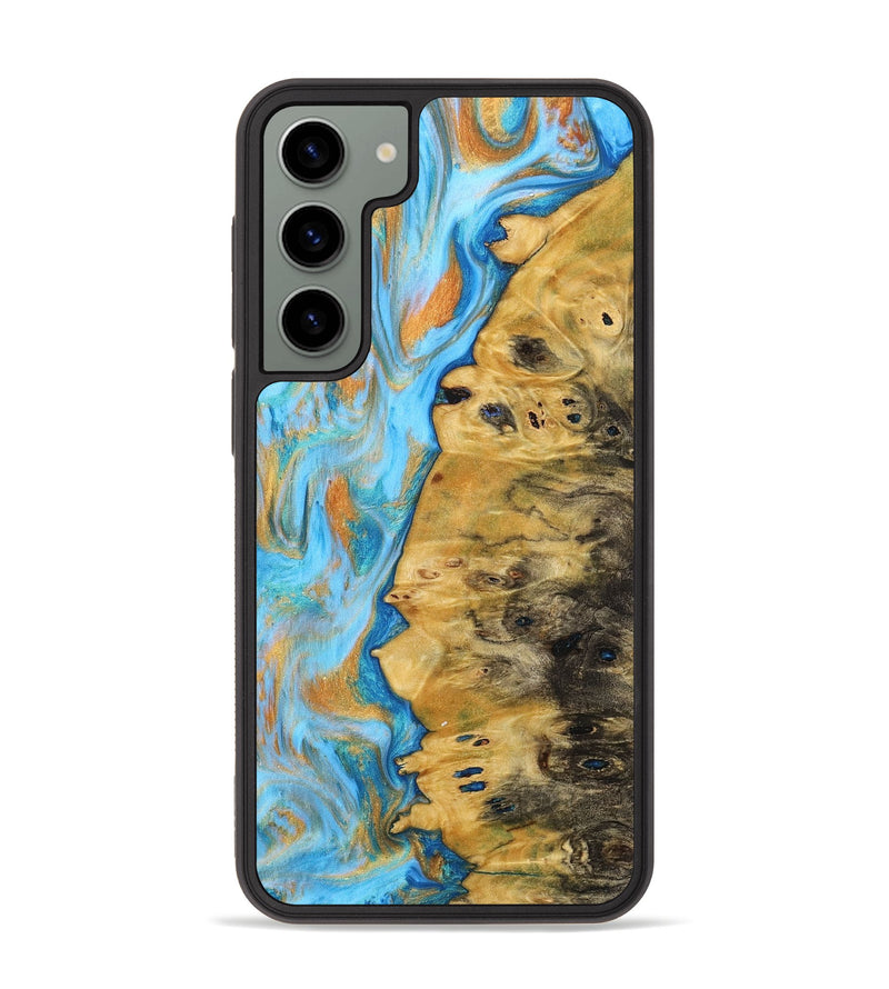 Galaxy S23 Plus Wood+Resin Phone Case - Josiah (Teal & Gold, 716204)