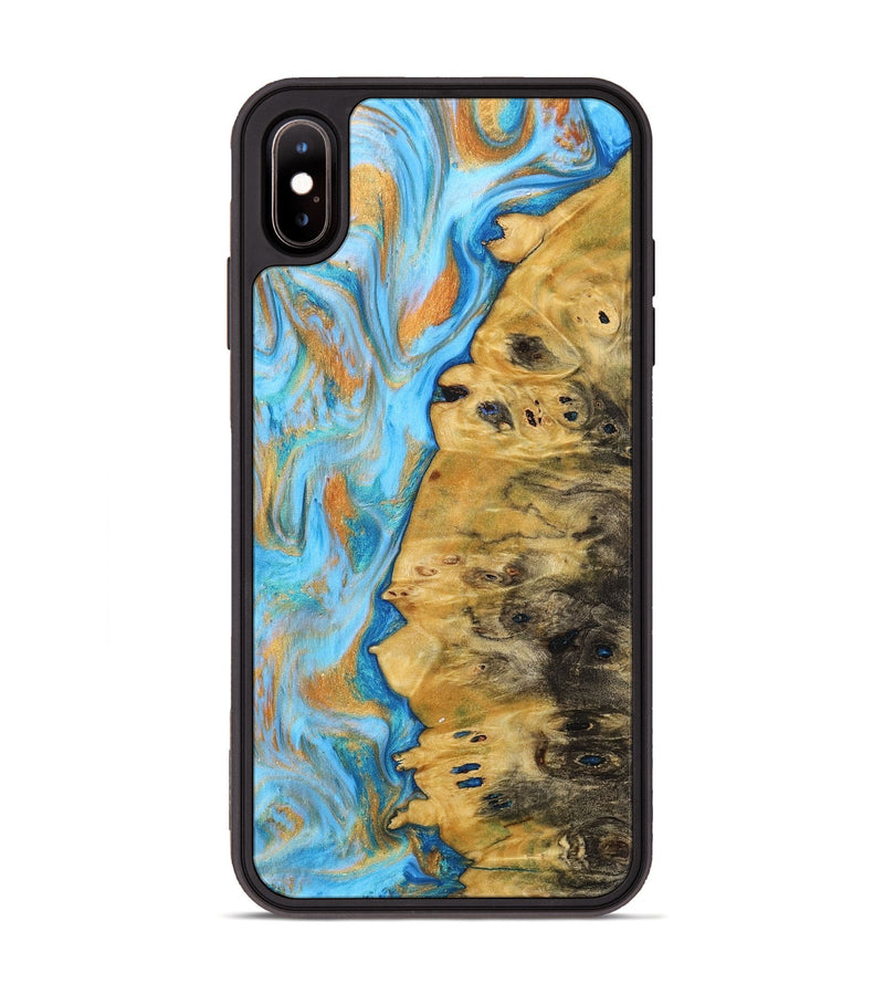 iPhone Xs Max Wood+Resin Phone Case - Josiah (Teal & Gold, 716204)