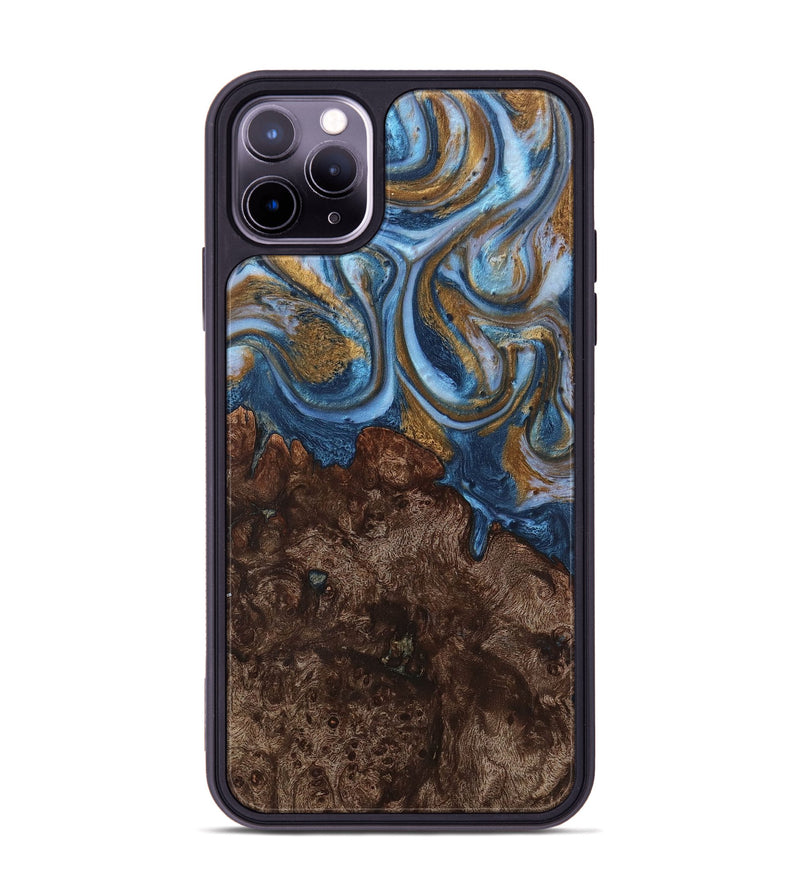 iPhone 11 Pro Max Wood+Resin Phone Case - Dawson (Teal & Gold, 716211)