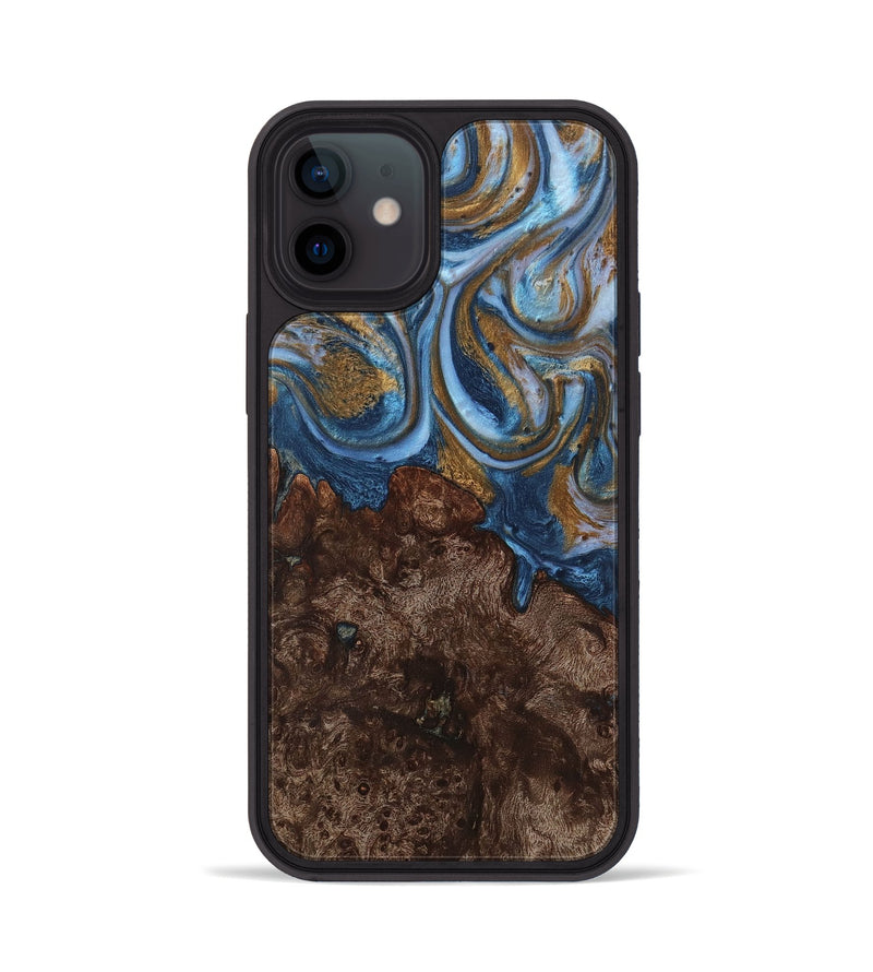 iPhone 12 Wood+Resin Phone Case - Dawson (Teal & Gold, 716211)