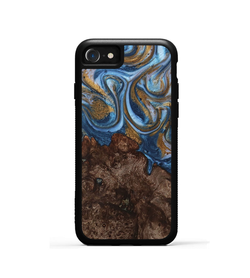 iPhone SE Wood+Resin Phone Case - Dawson (Teal & Gold, 716211)