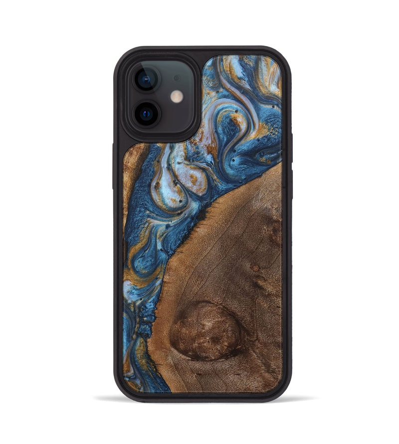 iPhone 12 Wood+Resin Phone Case - Tyler (Teal & Gold, 716212)