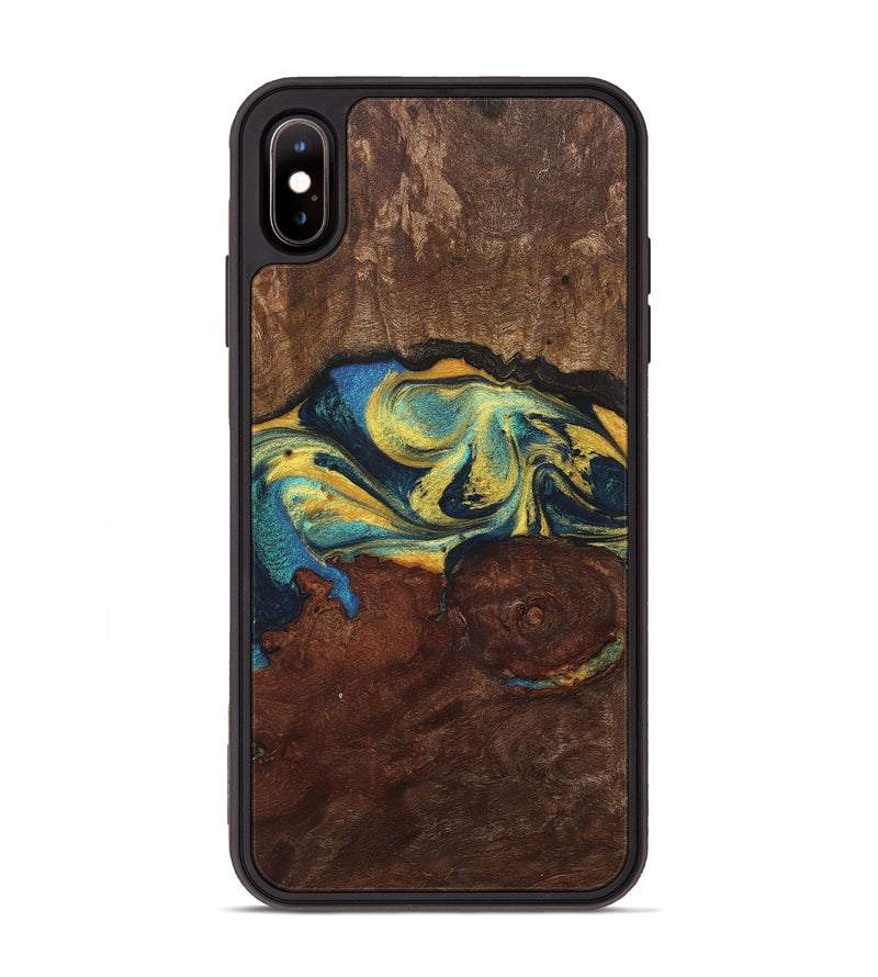 iPhone Xs Max Wood+Resin Phone Case - Carl (Teal & Gold, 716216)