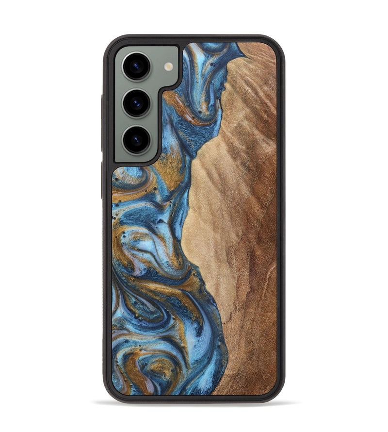 Galaxy S23 Plus Wood+Resin Phone Case - Jamal (Teal & Gold, 716220)