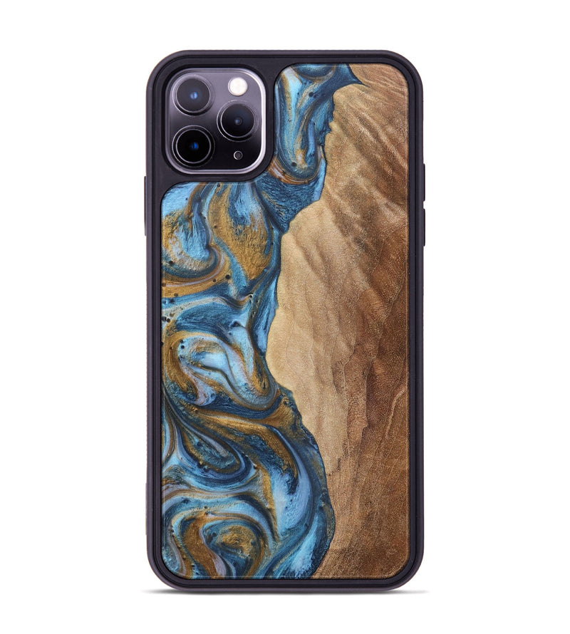 iPhone 11 Pro Max Wood+Resin Phone Case - Jamal (Teal & Gold, 716220)