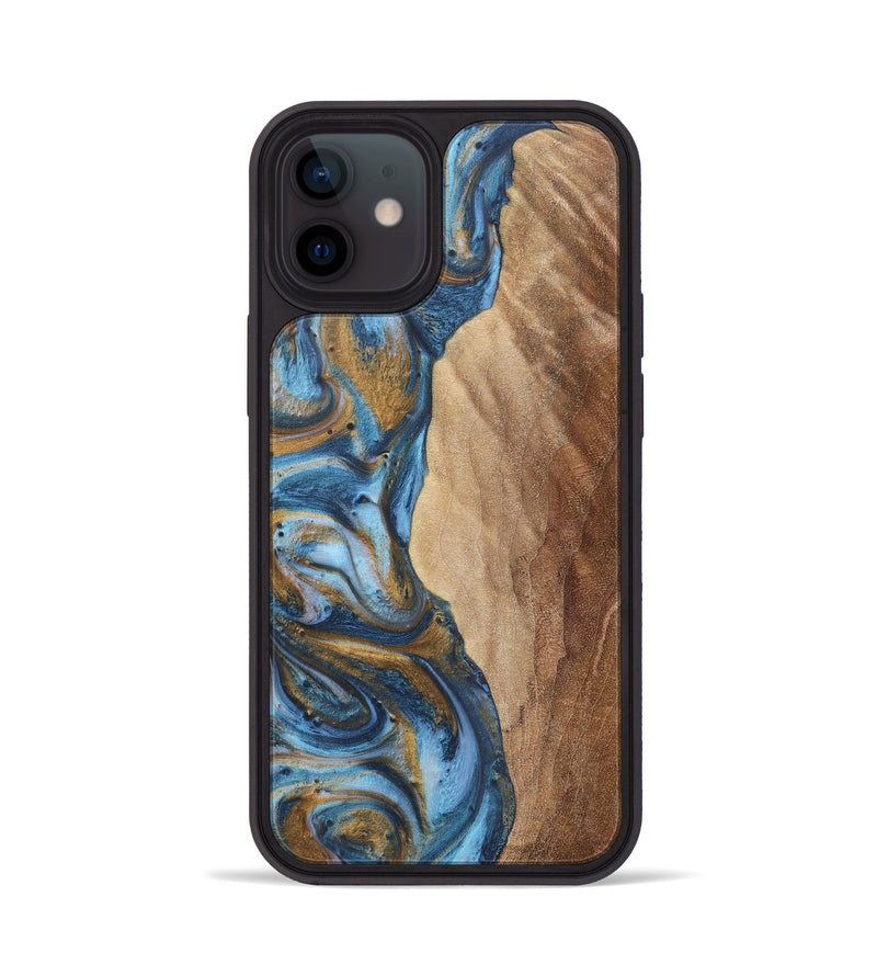 iPhone 12 Wood+Resin Phone Case - Jamal (Teal & Gold, 716220)