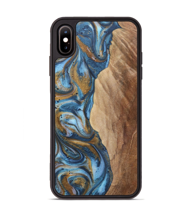 iPhone Xs Max Wood+Resin Phone Case - Jamal (Teal & Gold, 716220)