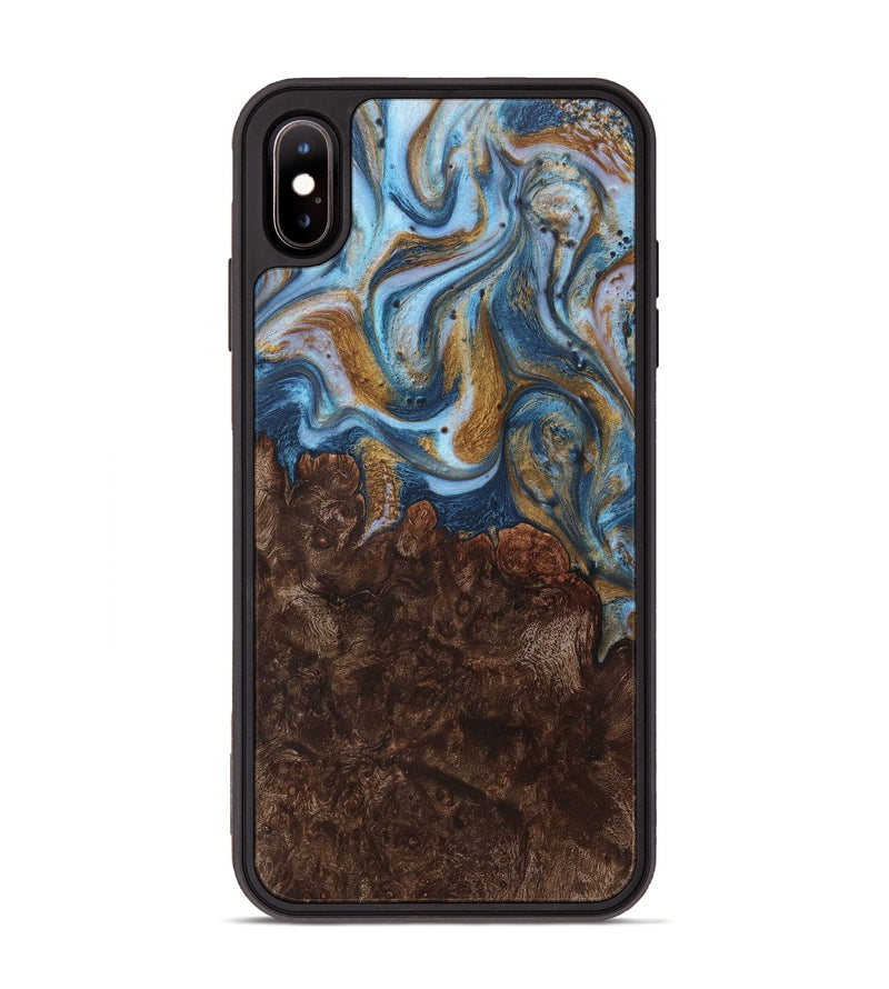 iPhone Xs Max Wood+Resin Phone Case - Elaine (Teal & Gold, 716221)