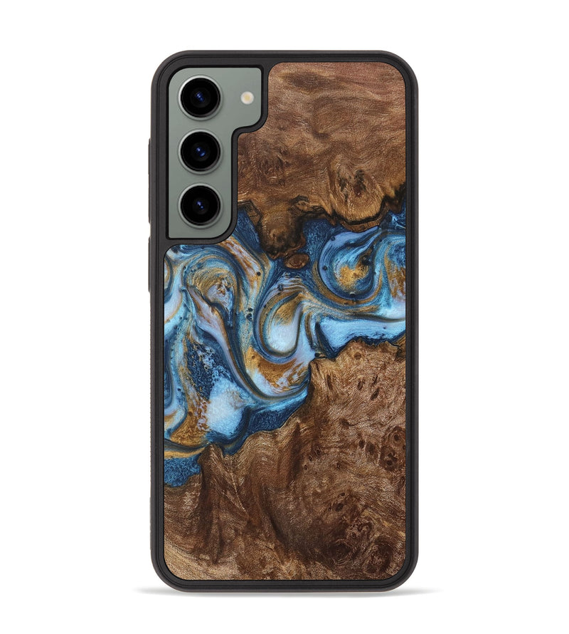 Galaxy S23 Plus Wood+Resin Phone Case - Nayeli (Teal & Gold, 716224)