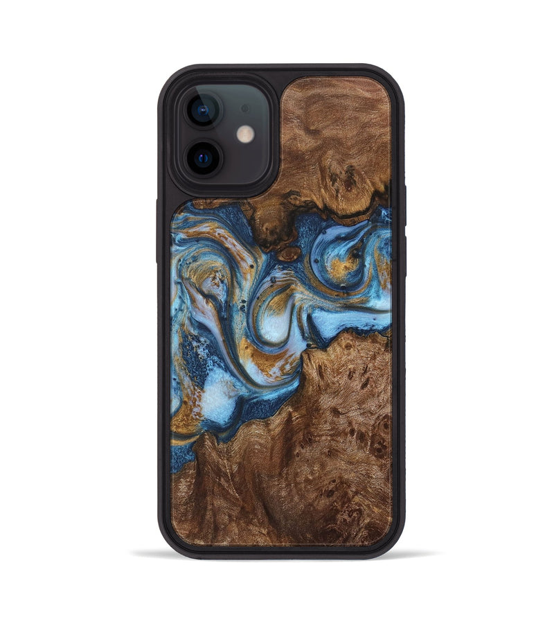 iPhone 12 Wood+Resin Phone Case - Nayeli (Teal & Gold, 716224)