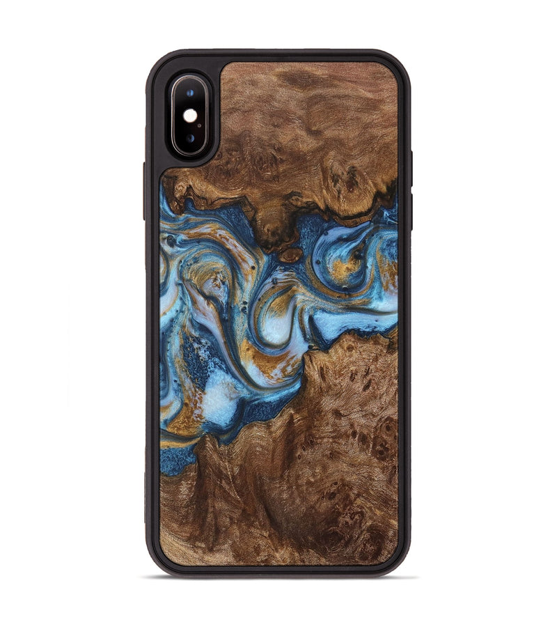 iPhone Xs Max Wood+Resin Phone Case - Nayeli (Teal & Gold, 716224)