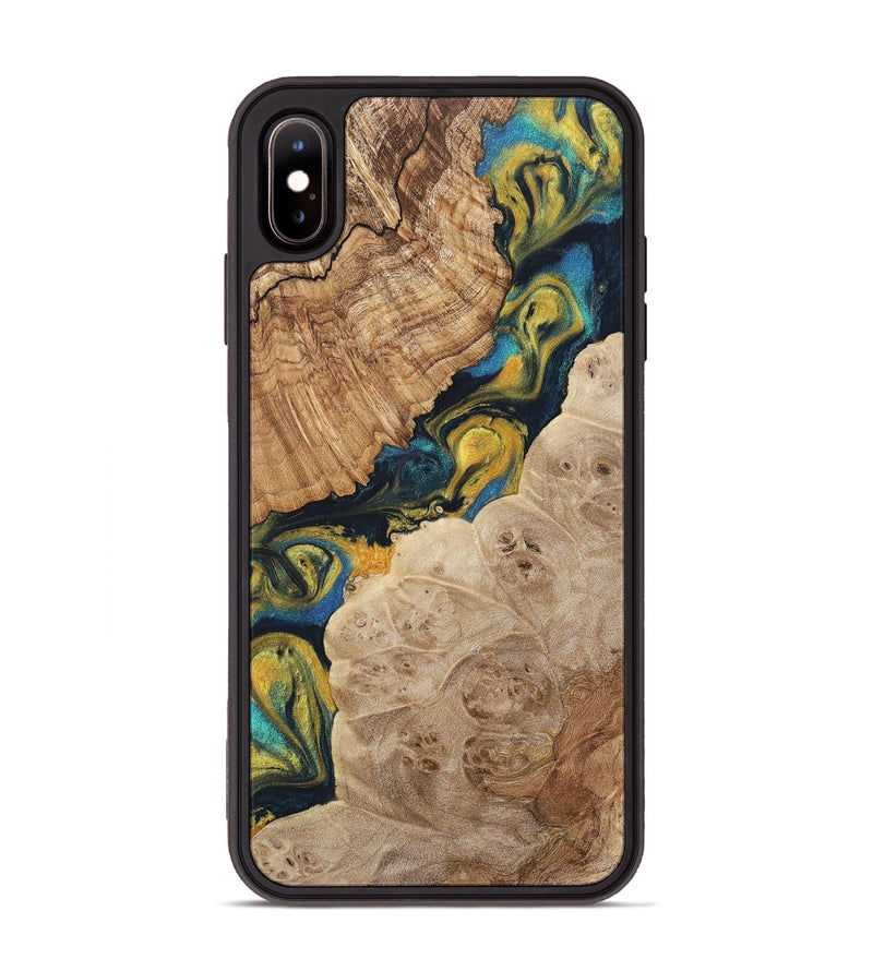 iPhone Xs Max Wood+Resin Phone Case - Phyllis (Teal & Gold, 716228)