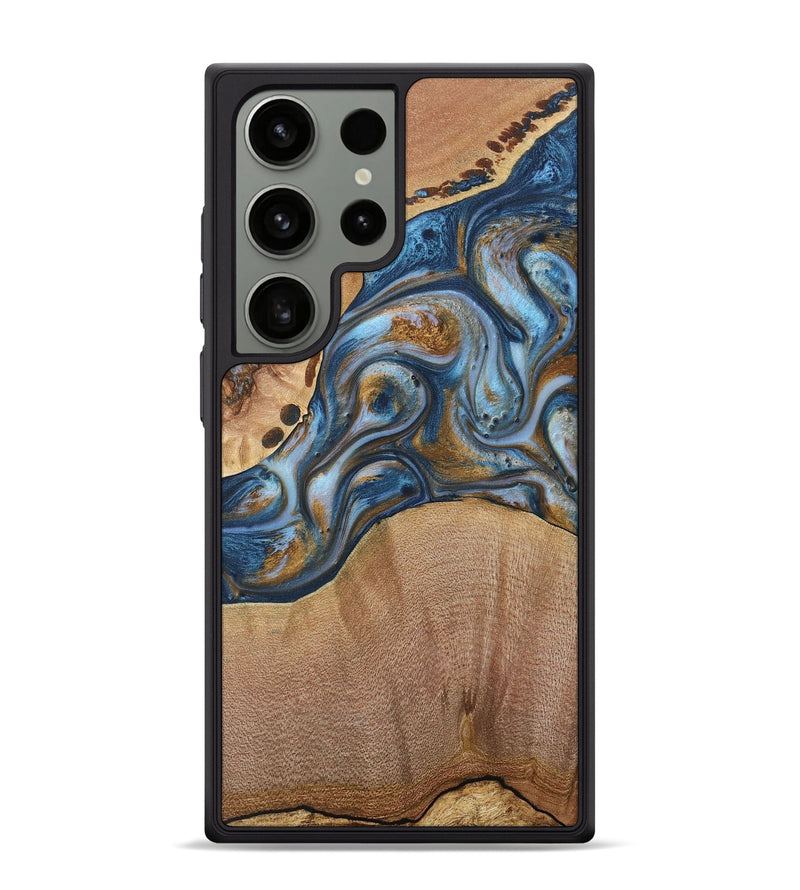 Galaxy S24 Ultra Wood+Resin Phone Case - Randi (Teal & Gold, 716231)