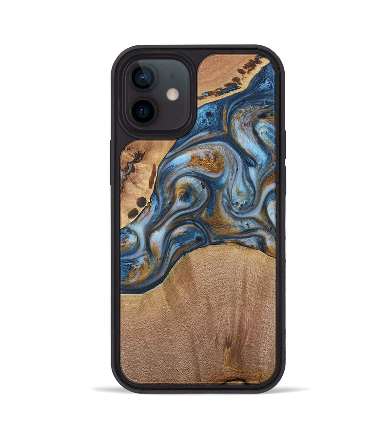 iPhone 12 Wood+Resin Phone Case - Randi (Teal & Gold, 716231)