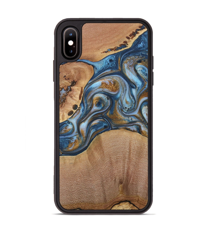 iPhone Xs Max Wood+Resin Phone Case - Randi (Teal & Gold, 716231)