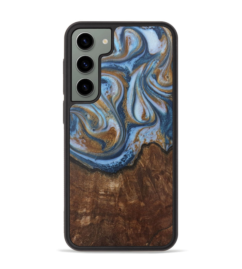 Galaxy S23 Plus Wood+Resin Phone Case - Aleah (Teal & Gold, 716232)