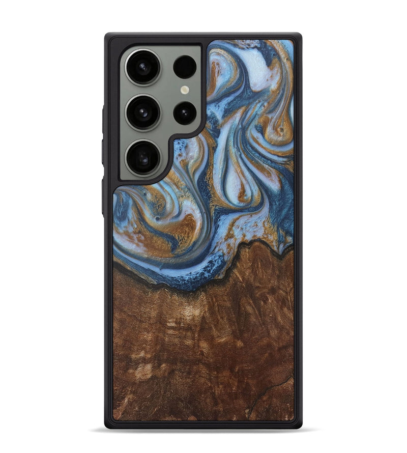 Galaxy S24 Ultra Wood+Resin Phone Case - Aleah (Teal & Gold, 716232)