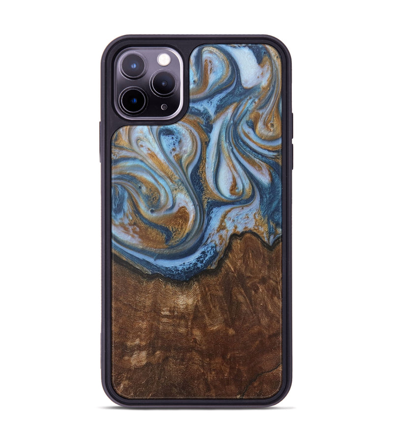 iPhone 11 Pro Max Wood+Resin Phone Case - Aleah (Teal & Gold, 716232)