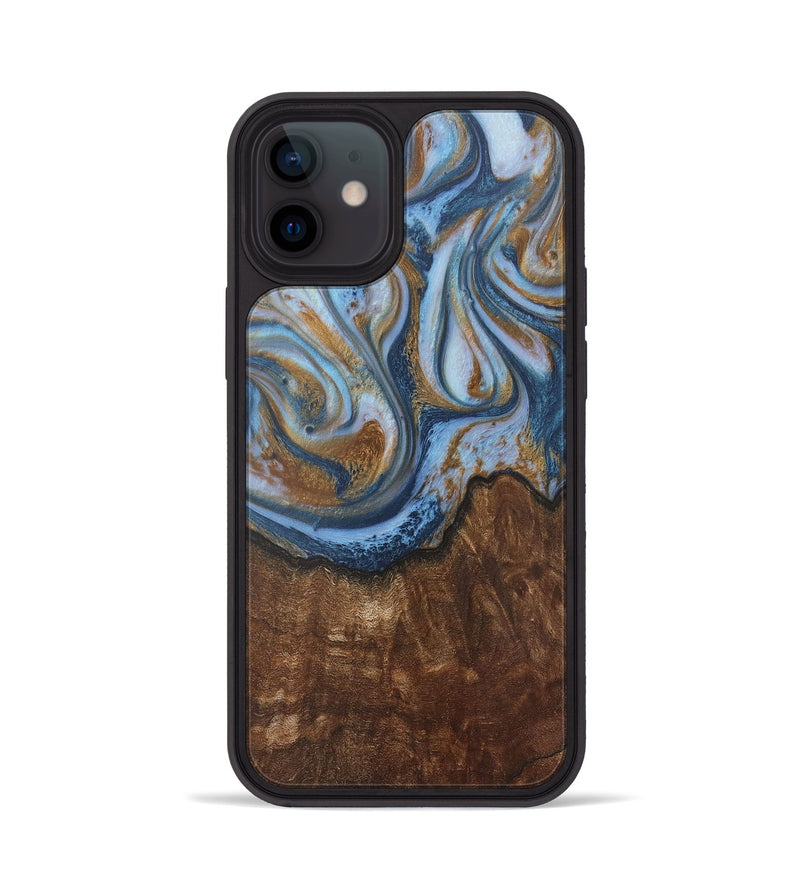 iPhone 12 Wood+Resin Phone Case - Aleah (Teal & Gold, 716232)