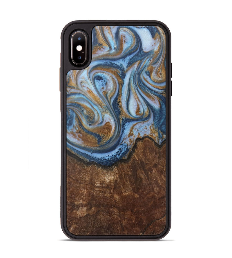 iPhone Xs Max Wood+Resin Phone Case - Aleah (Teal & Gold, 716232)