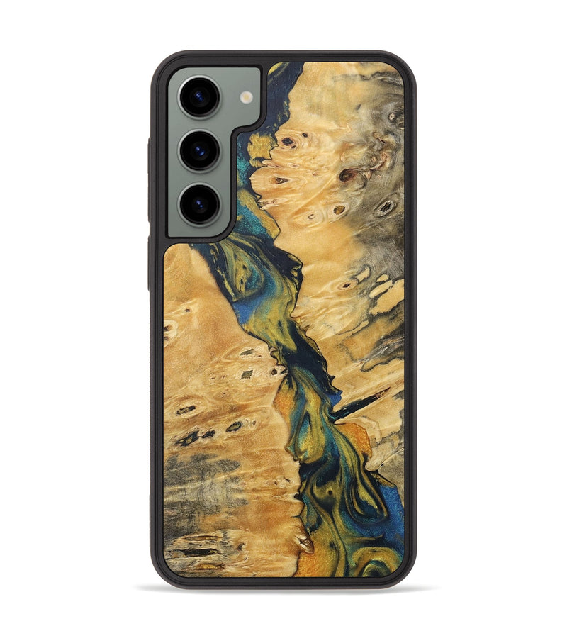 Galaxy S23 Plus Wood+Resin Phone Case - Justice (Teal & Gold, 716236)