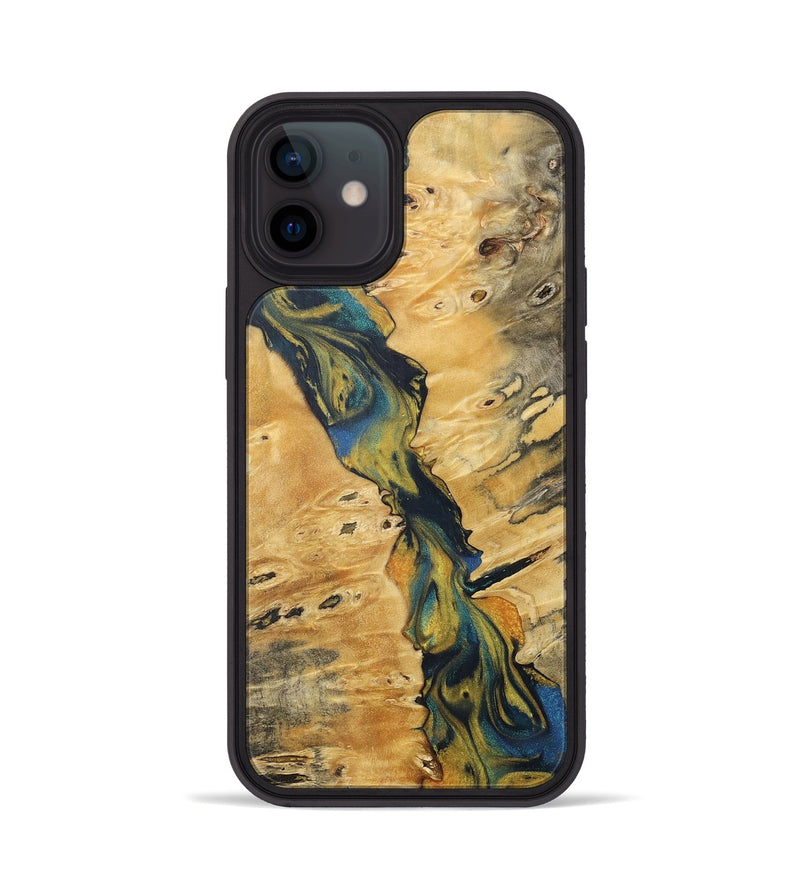 iPhone 12 Wood+Resin Phone Case - Justice (Teal & Gold, 716236)