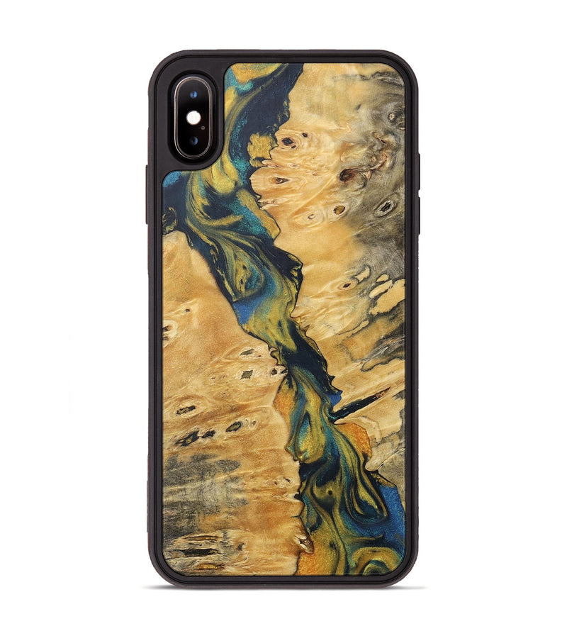 iPhone Xs Max Wood+Resin Phone Case - Justice (Teal & Gold, 716236)