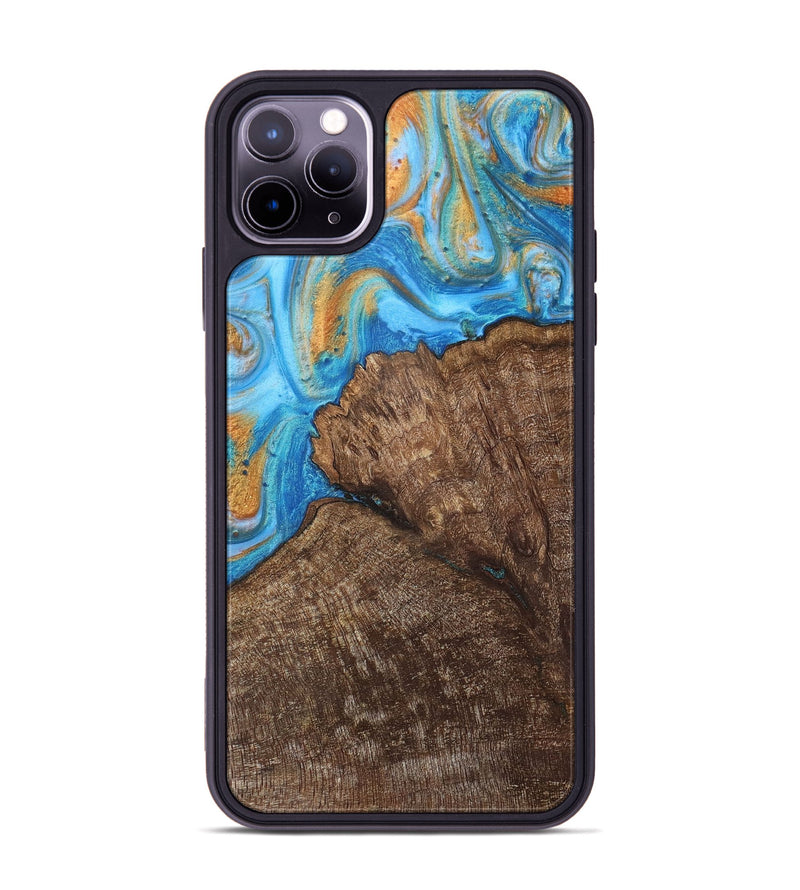 iPhone 11 Pro Max Wood+Resin Phone Case - Devon (Teal & Gold, 716241)