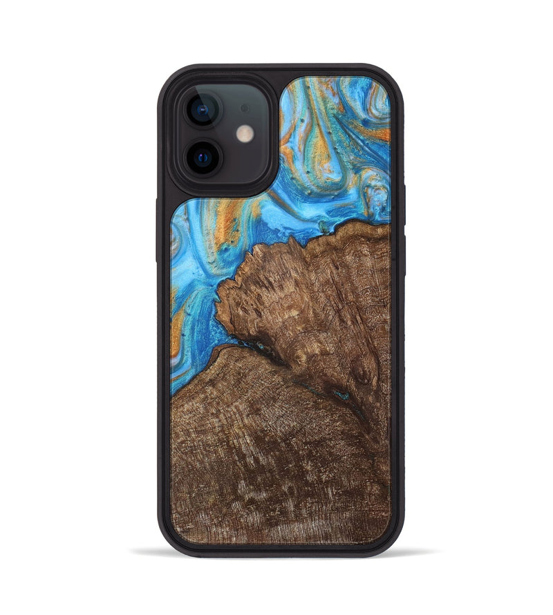 iPhone 12 Wood+Resin Phone Case - Devon (Teal & Gold, 716241)