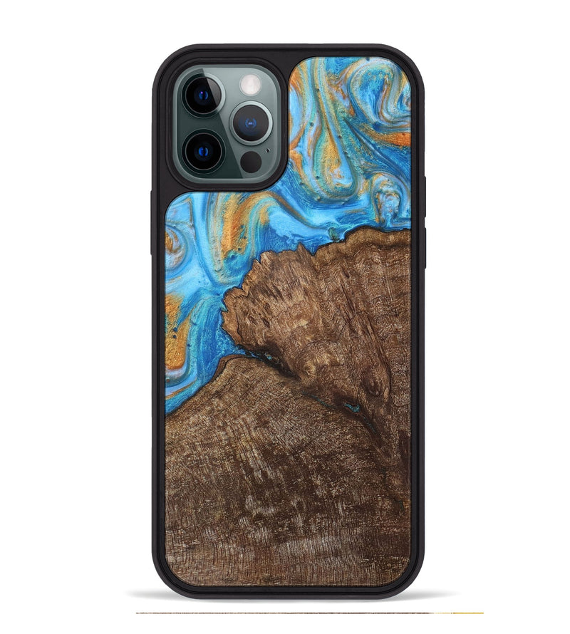 iPhone 12 Pro Max Wood+Resin Phone Case - Devon (Teal & Gold, 716241)