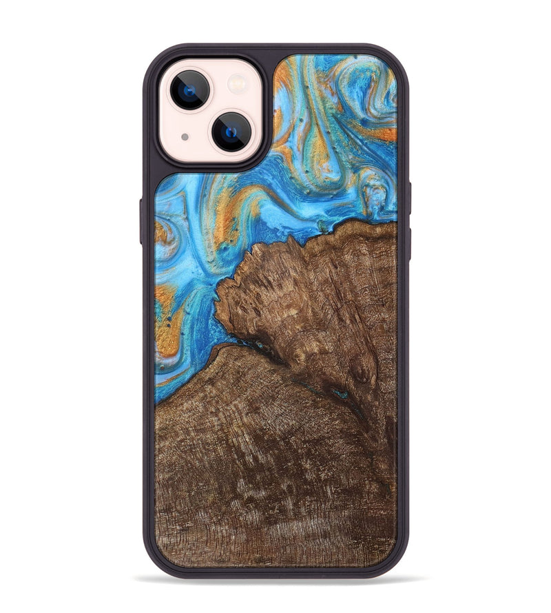 iPhone 14 Plus Wood+Resin Phone Case - Devon (Teal & Gold, 716241)