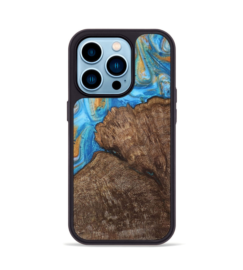 iPhone 14 Pro Wood+Resin Phone Case - Devon (Teal & Gold, 716241)