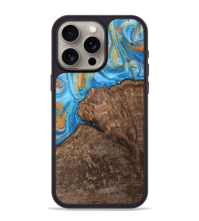 iPhone 15 Pro Max Wood+Resin Phone Case - Devon (Teal & Gold, 716241)