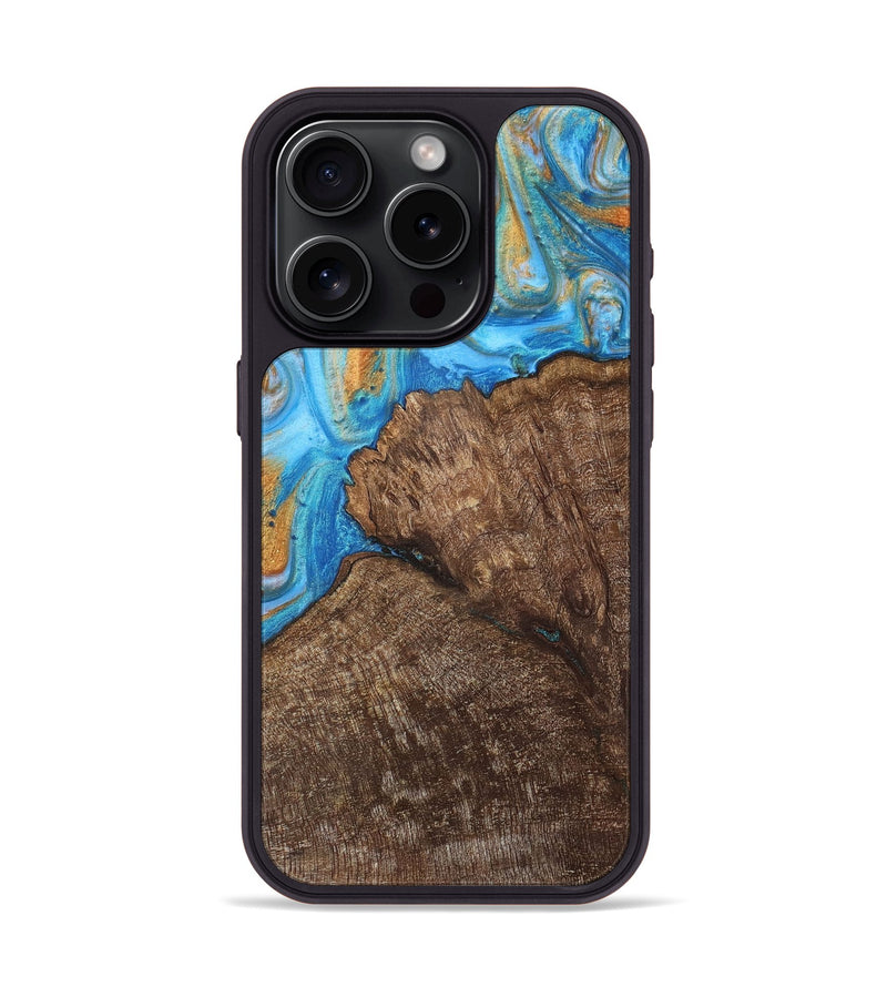 iPhone 15 Pro Wood+Resin Phone Case - Devon (Teal & Gold, 716241)